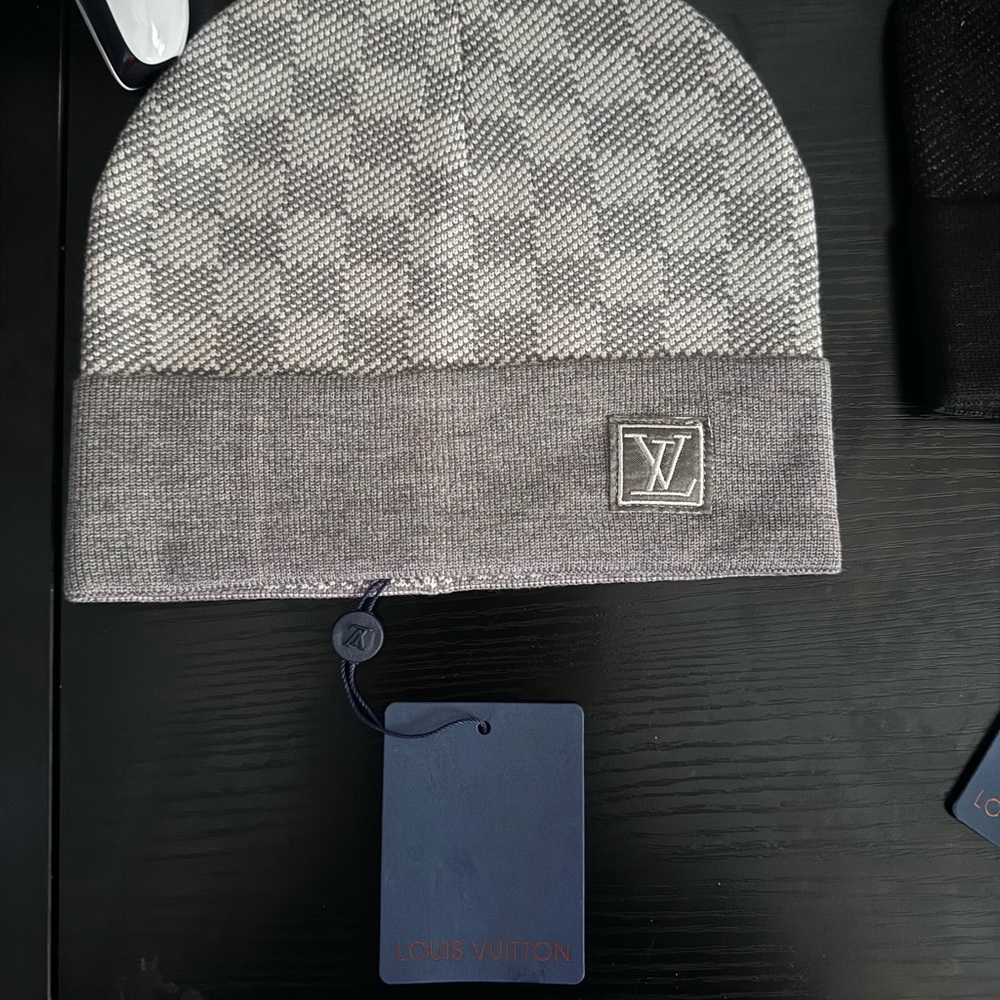 Louis Vuitton Two-Tone Gray Knit Beanie with LV Patch